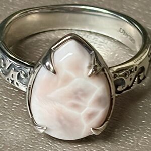 Artisan crafted Pink Natrolite  Ocean Glyphs Ring size 8